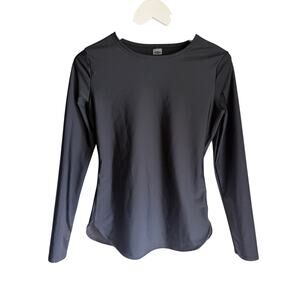 Old Navy Black Long Sleeve Rash Guard Small Swim Surf Curved Hem